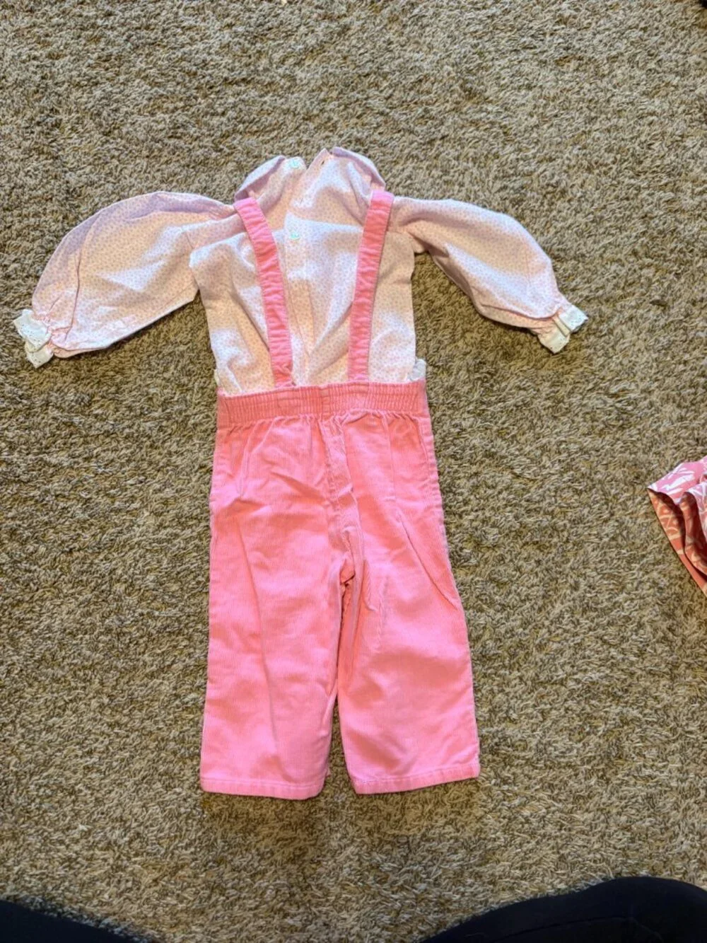 Vintage pink corduroy overall lacy outfit set